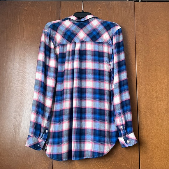 Gap + Pendleton Colab The Boyfriend Blue &  Pink Plaid Button-Up Flannel Sz MT - Picture 3 of 6